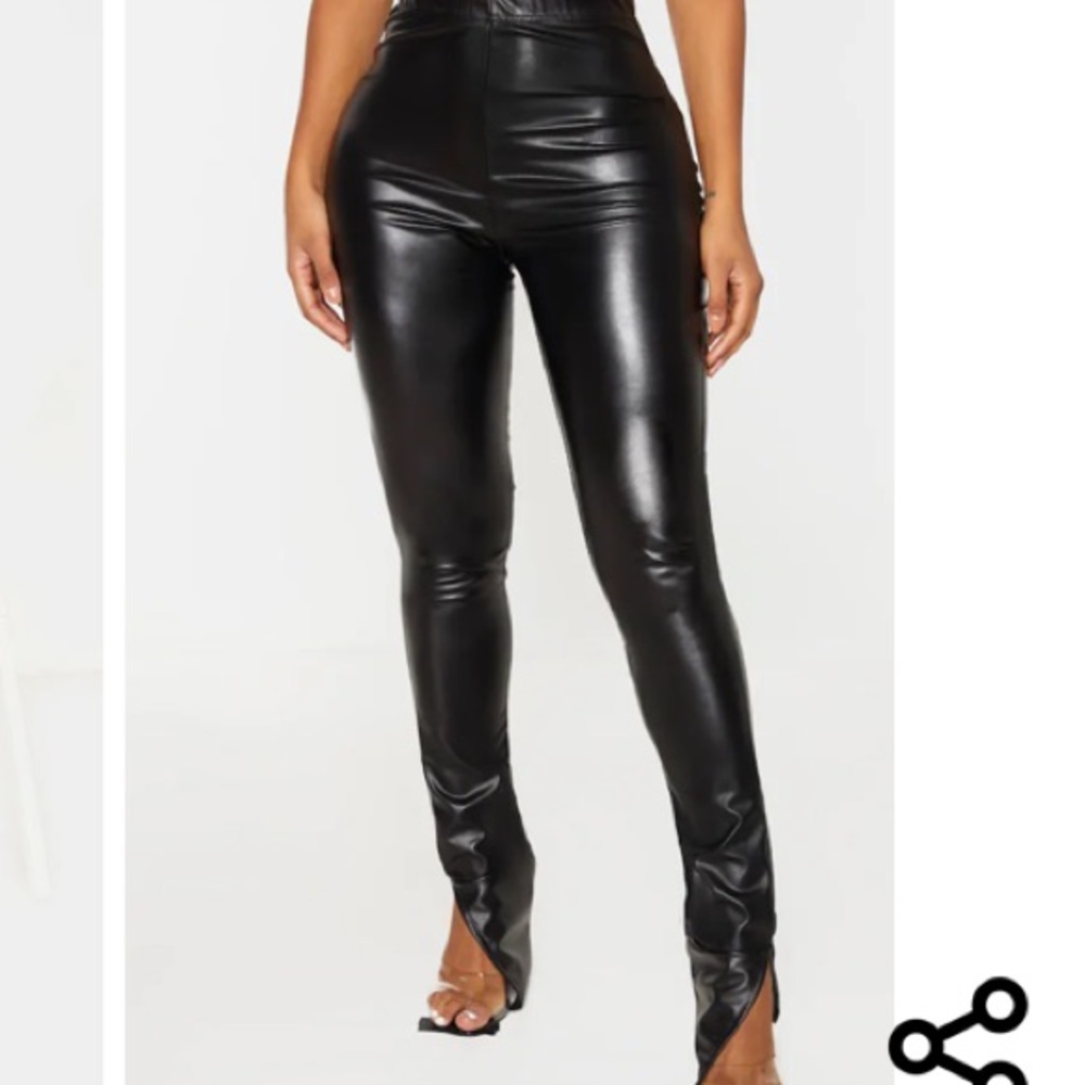 White split hem flared PU pants
